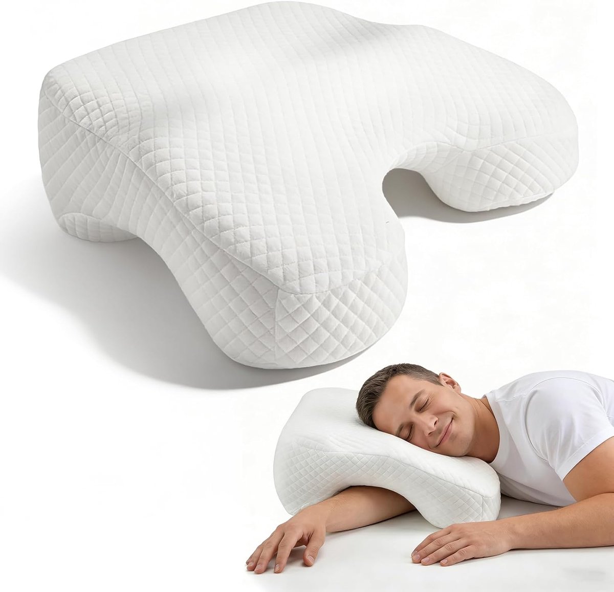 SnelShoppen - Ergonomisch Nekpillow, Orthopedisch Hoofdkussen met Armopening, Geheugenfoam Slaapkussen voor Zijslapers, Comfortabel en Ondersteunend K