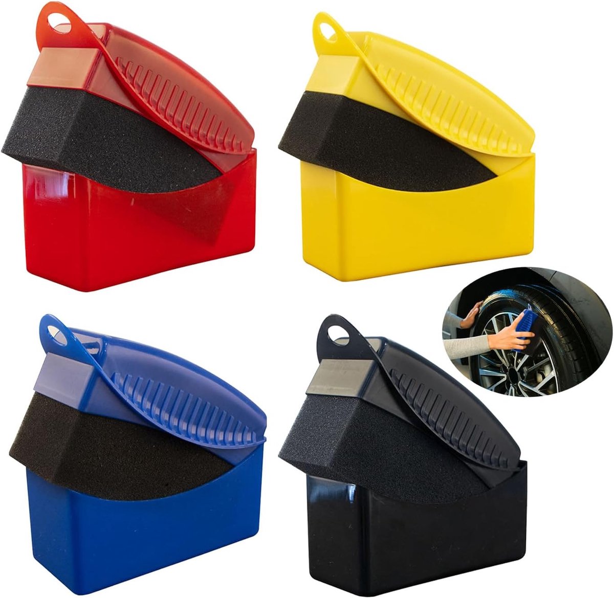 SnelShoppen - 4-Piece Tire Sponges, Polishing Sponges voor Banden, Tyre Gloss Brush, Duurzame Tire Polisher, Tire Cleaning Products, 12x5.5cm, Kleuren