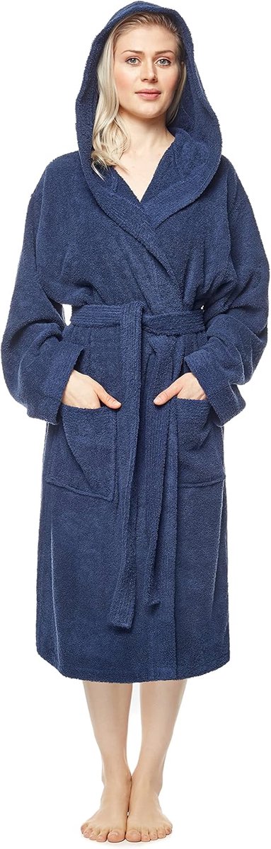 SnelShoppen - Damesbadjas met capuchon, extra lang, 100% Katoenen Badstof, 380 g/m², OEKO-TEX® gecertificeerd, ideaal voor sauna en wellness