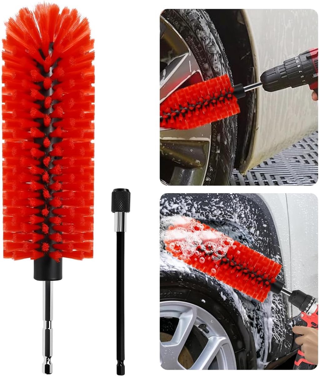 SnelShoppen - Professionele Wielborstel voor Accuschroefmachine - Nylon Borstel voor Auto, Motor, Fiets - Robuuste Plastic Behuizing en Stalen Kern -