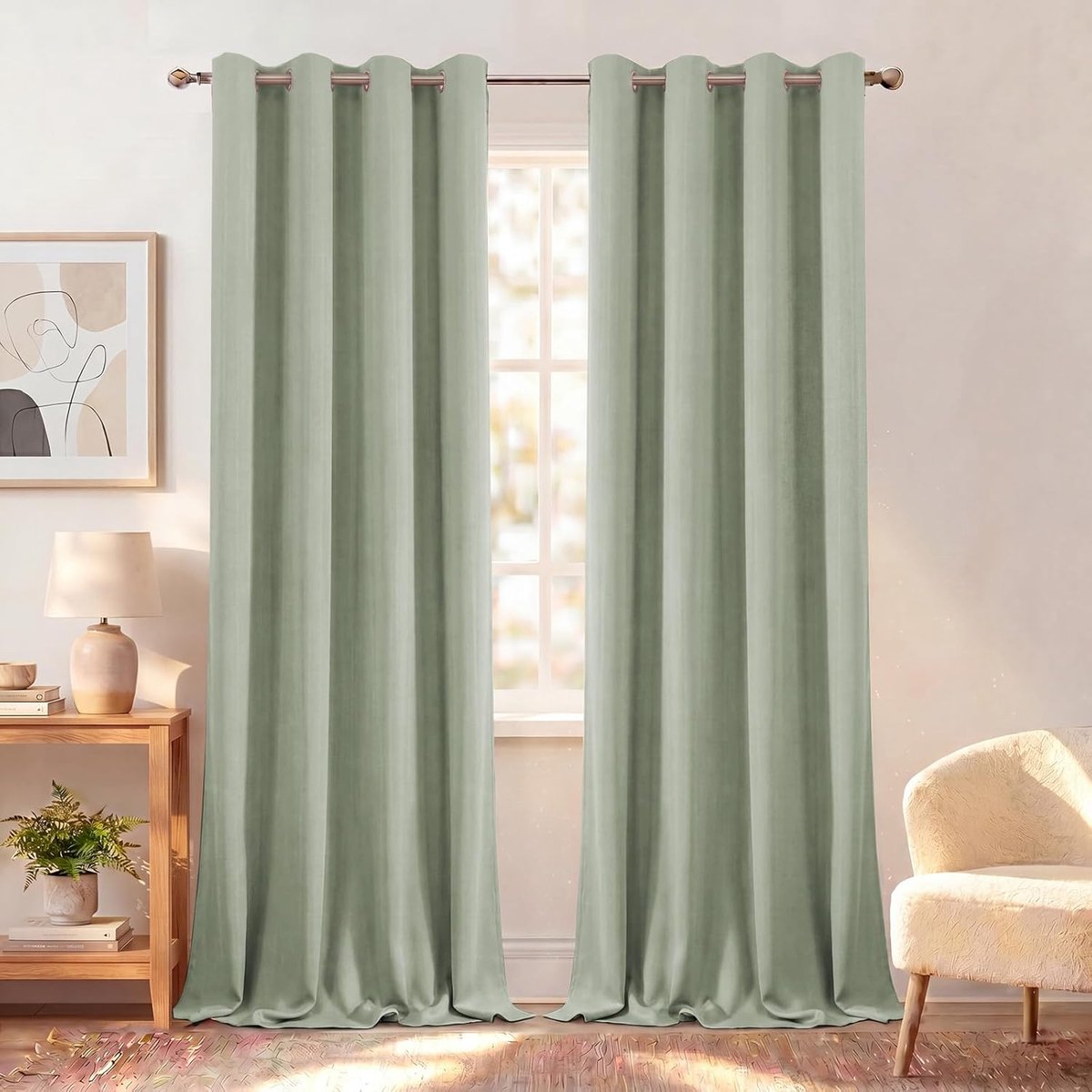 SnelShoppen - Blackout Gordijnen met Oogjes, 2 Stuks, 140 x 225 cm, Thermische Geluiddempende Gordijnen, Moderne Sage Groene Raamdecoratie voor Woonka