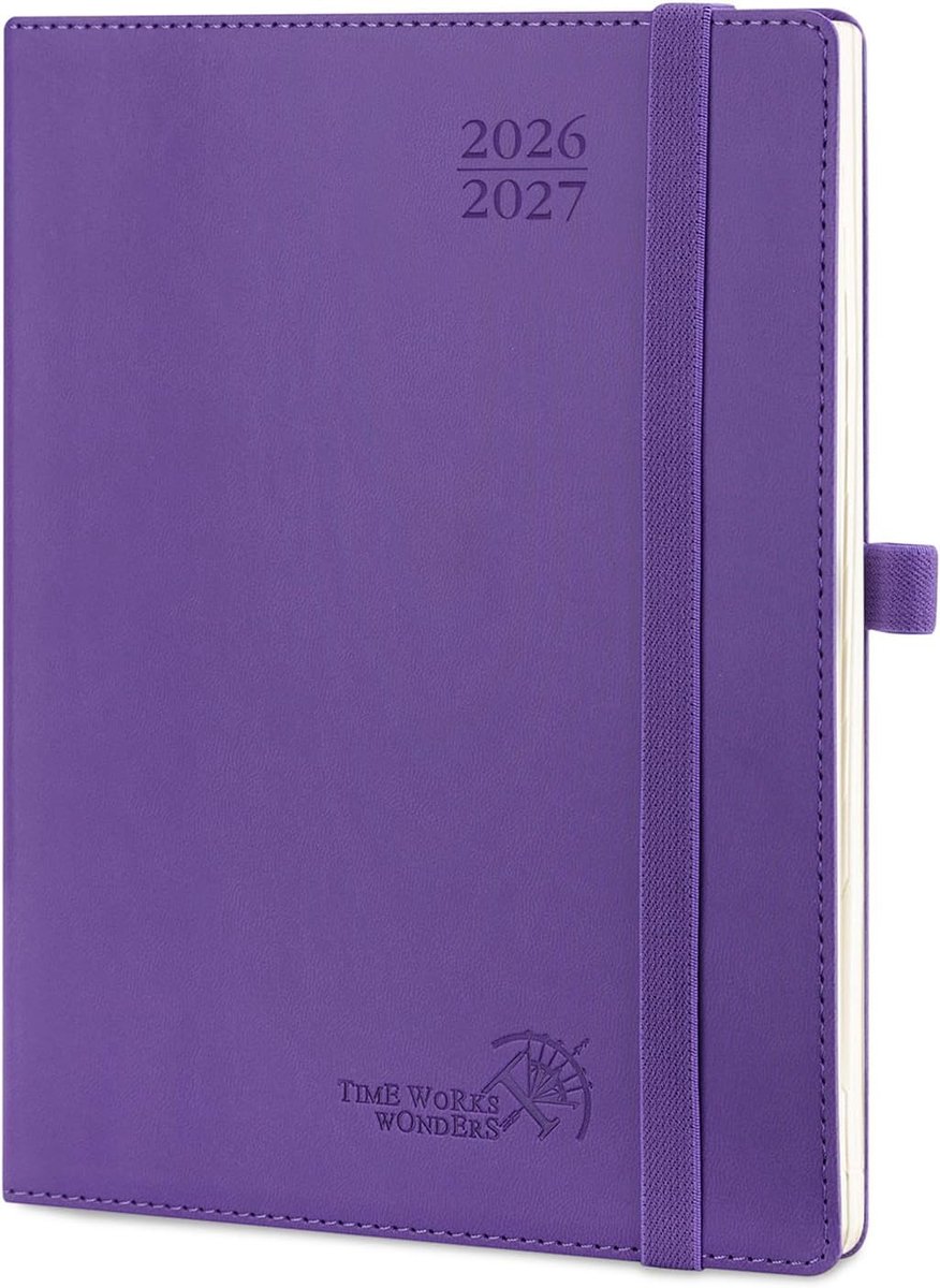 SnelShoppen - Agenda Monthly Planner 2026 2027 - 18 Maanden - School Planner - 2 Pagina's per Maand - Soft PU Leer - Paars - 22 x 16.5 cm - 100 GSM