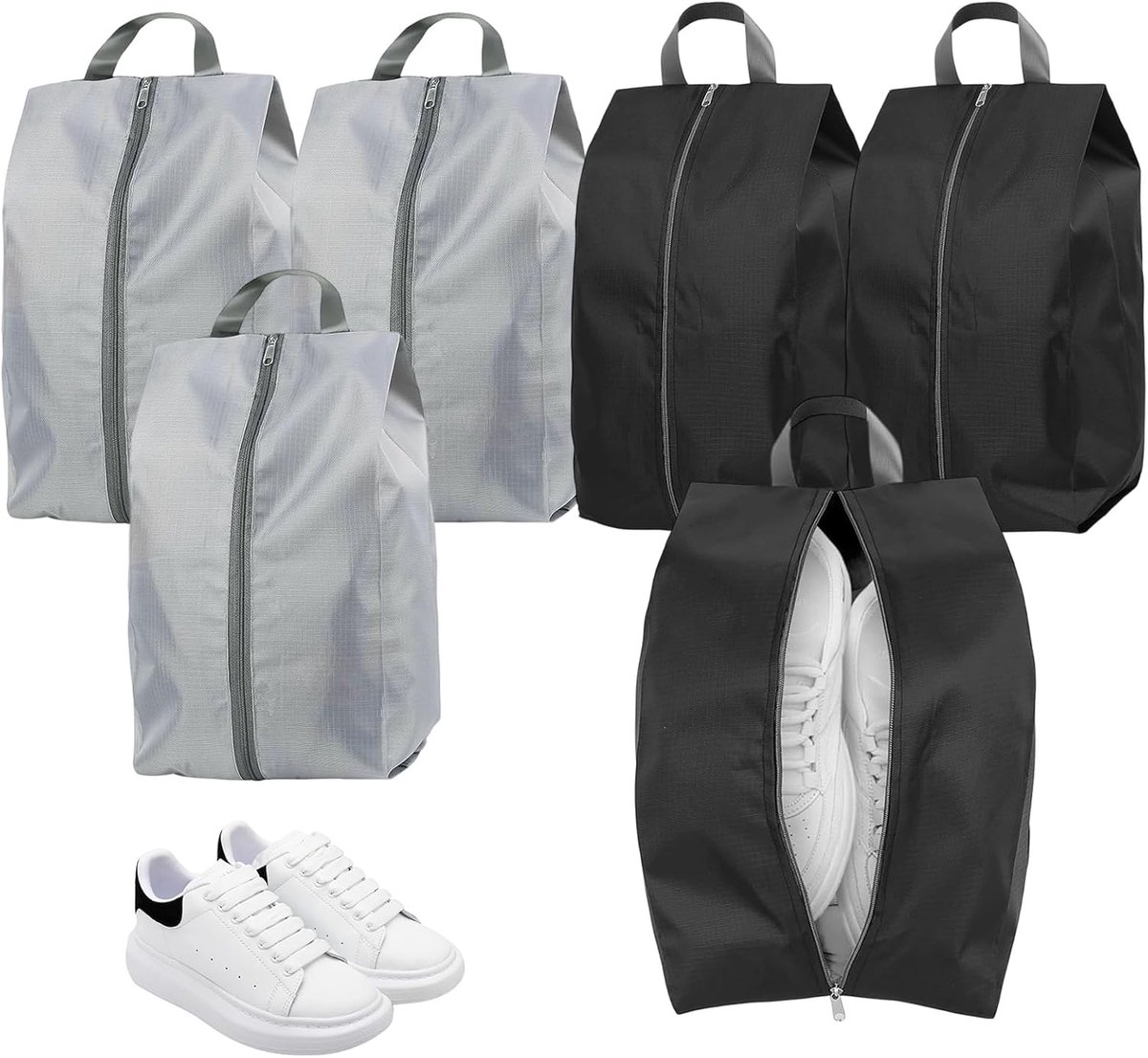 Schoenenzakken Set - Reis Opbergzakken - Schoenen Opbergen - Waterdicht Stofvrij - 6 Stuks - Zwart Grijs