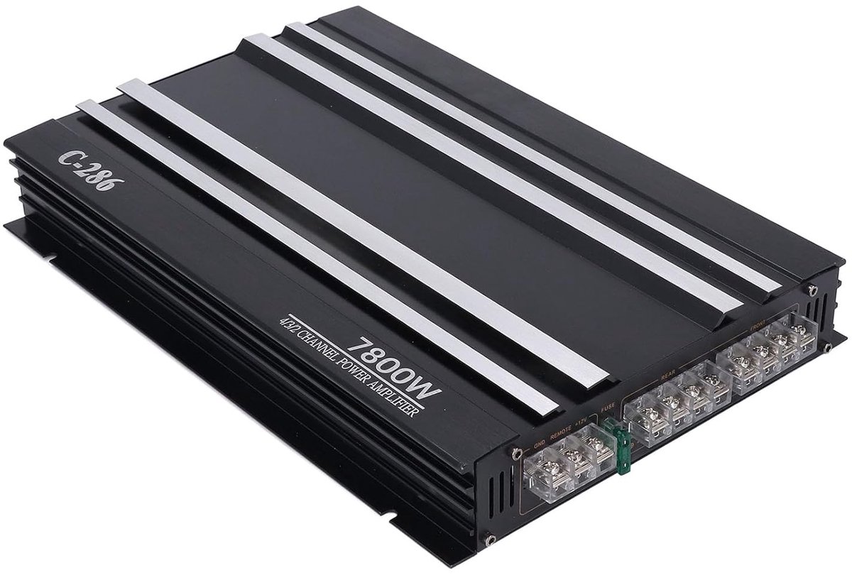 SnelShoppen - 7800W 4-Kanalen Class AB Aluminium Car Amplifier - Pure Bass Power voor Truck, Boot, UTV, Motorfiets met Dynamisch Geluid