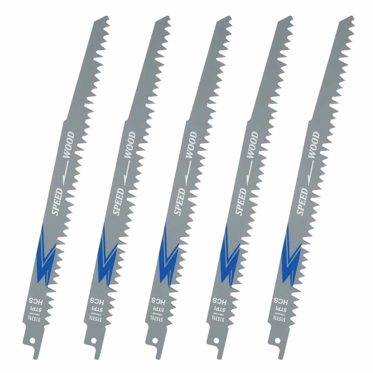 SnelShoppen - Professionele set van 5 reciprozaagbladen voor hout en metaal - 225 mm, 5TPI, robuuste zaagbladen voor precieze snedes, geschikt voor al