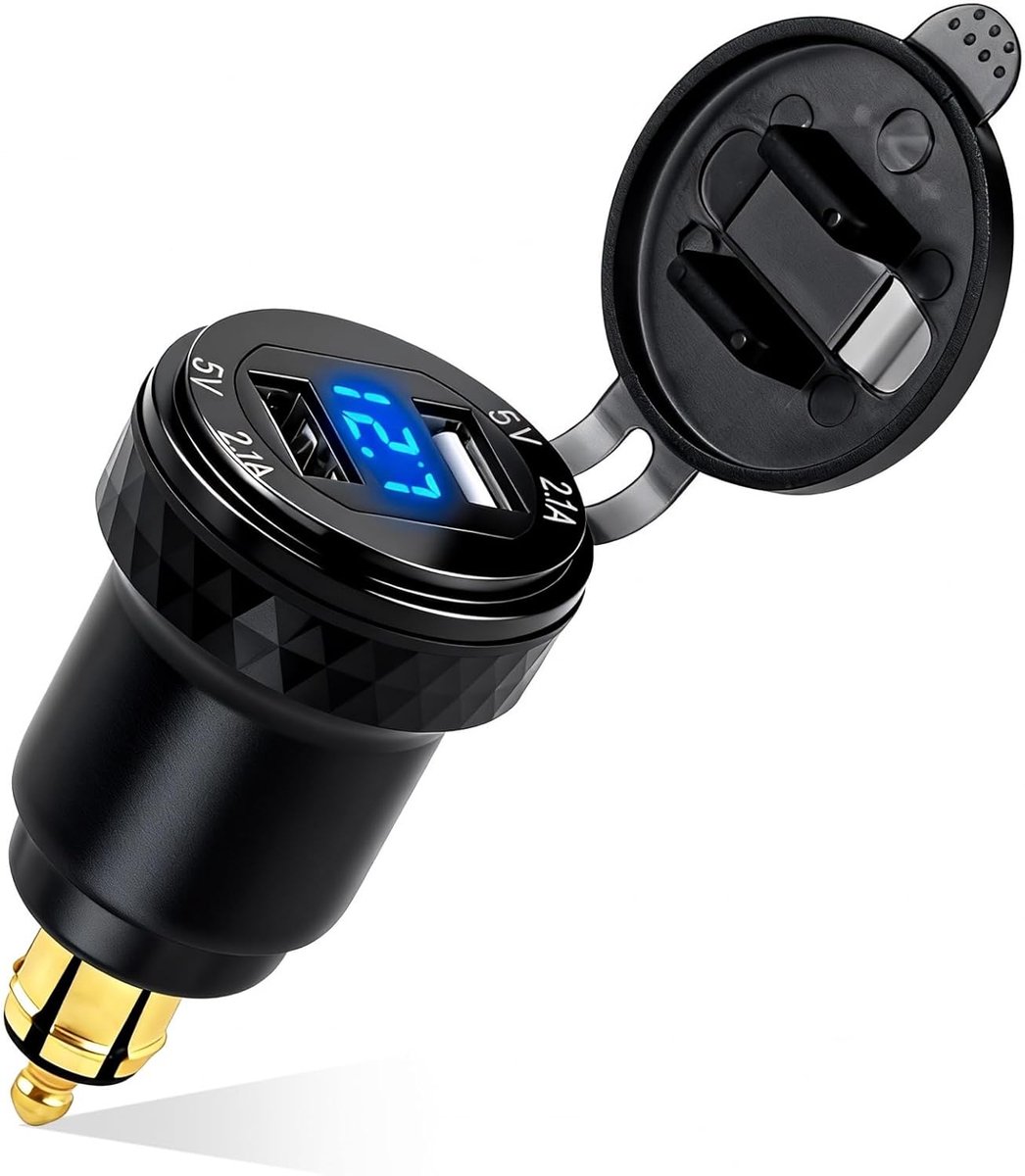 SnelShoppen - USB Sigarettenaansteker Adapter met Hella DIN Plug, Dubbele QC 3.0 Snellader, Digitale Voltmeter, Aluminium Motorlader voor 12V-24V, Wat