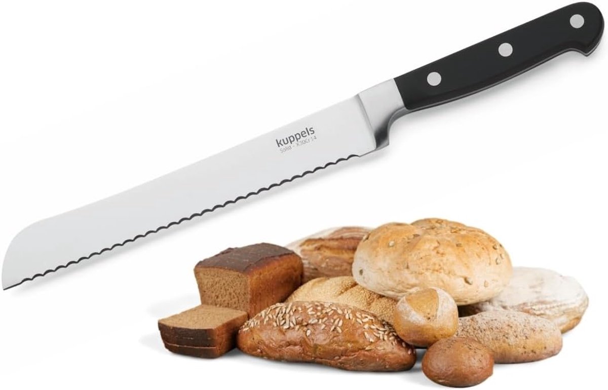 SnelShoppen - Professionele Broodmes met Getande Rand, 20 cm, Ergonomisch Houten Handvat, Snijdend en Snijbestendig, Perfect voor Brood, Pompoenen en