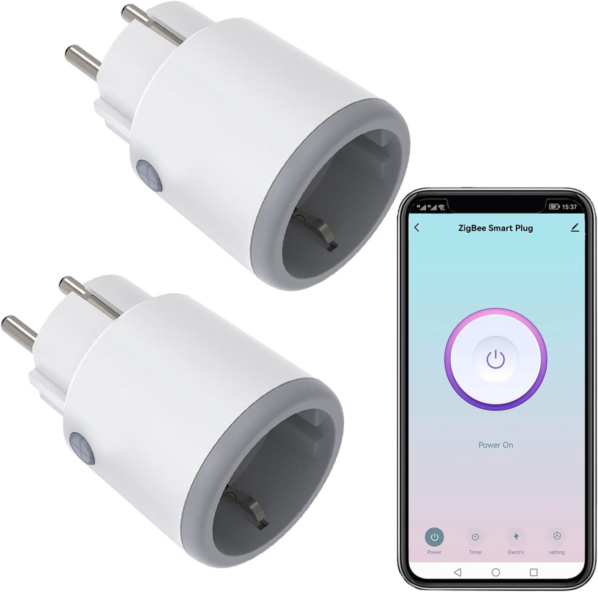 SnelShoppen - Zigbee Smart Socket 16A met Huidige Meting, Intelligente Stekker 3680W, Afstandsbediening & Stembediening, Programmeerbare Slimme Plug,