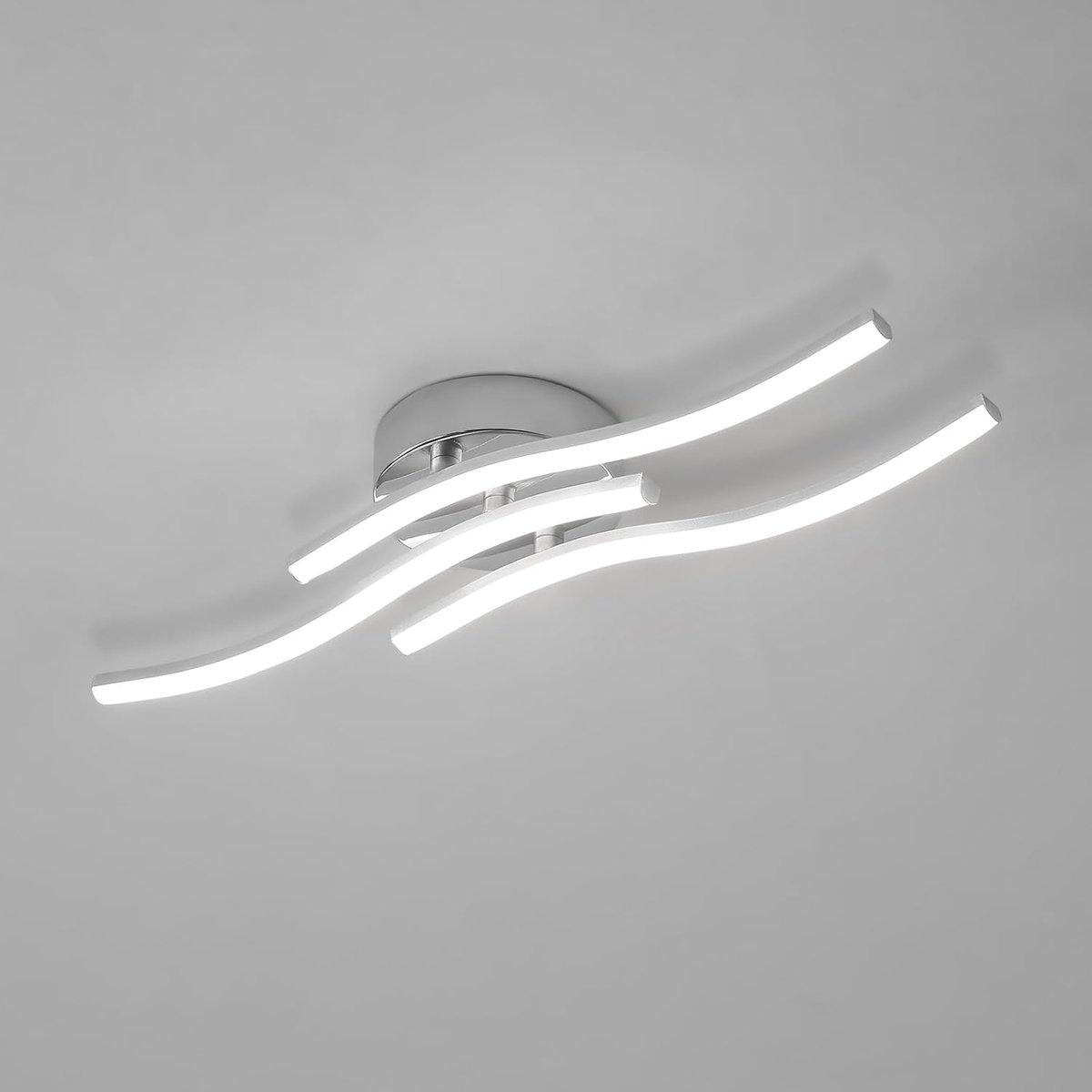 SnelShoppen - Moderne Plafondlamp Silver 3-Waves LED 18W Cool White 6500K voor Woonkamer, Slaapkamer, Keuken en Eetkamer