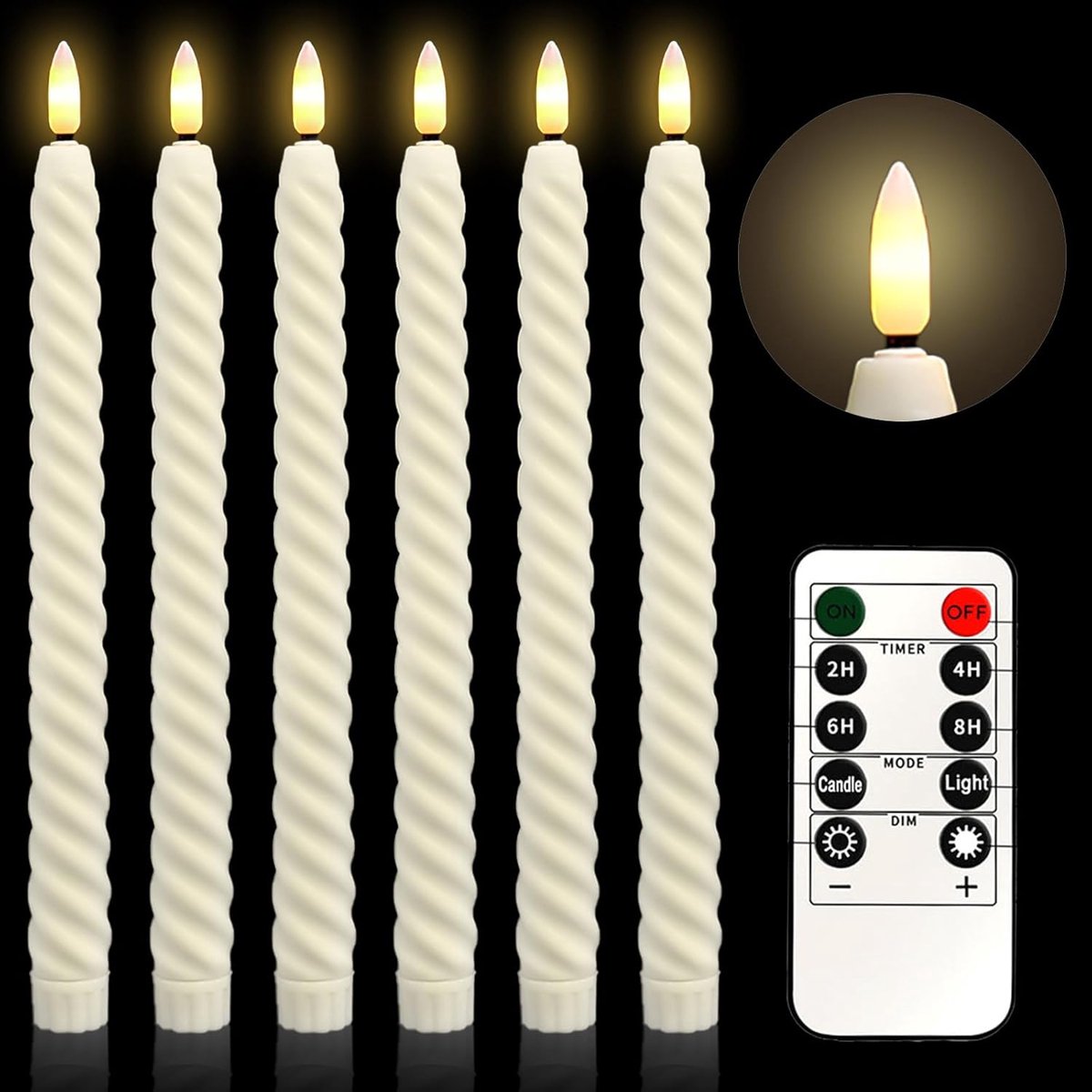 SnelShoppen - Pack van 6 LED Stick Kaarsen met Afstandsbediening, Batterij Aangedreven, Flikkerende LED Kaarsen met Timerfunctie, Decoratie voor Kerst