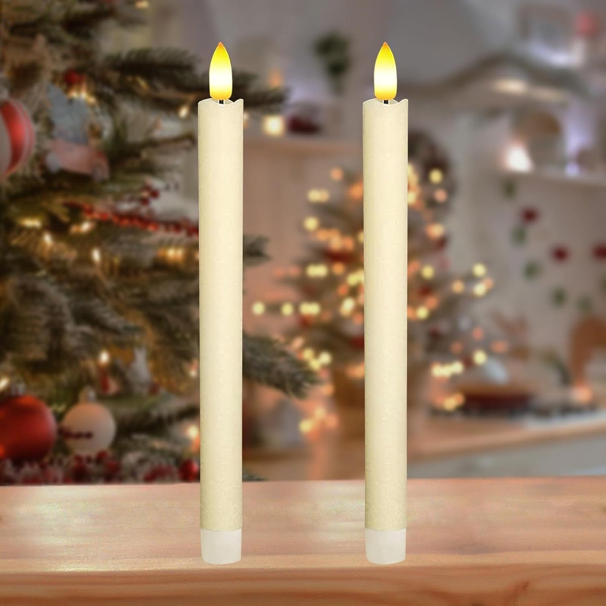 SnelShoppen - Set van 2 LED Kaarsen met Oscillerende Vlam, Flameless Conische Kaarsen, Veilig en Milieuvriendelijk, Batterij Aangedreven voor Feestdag