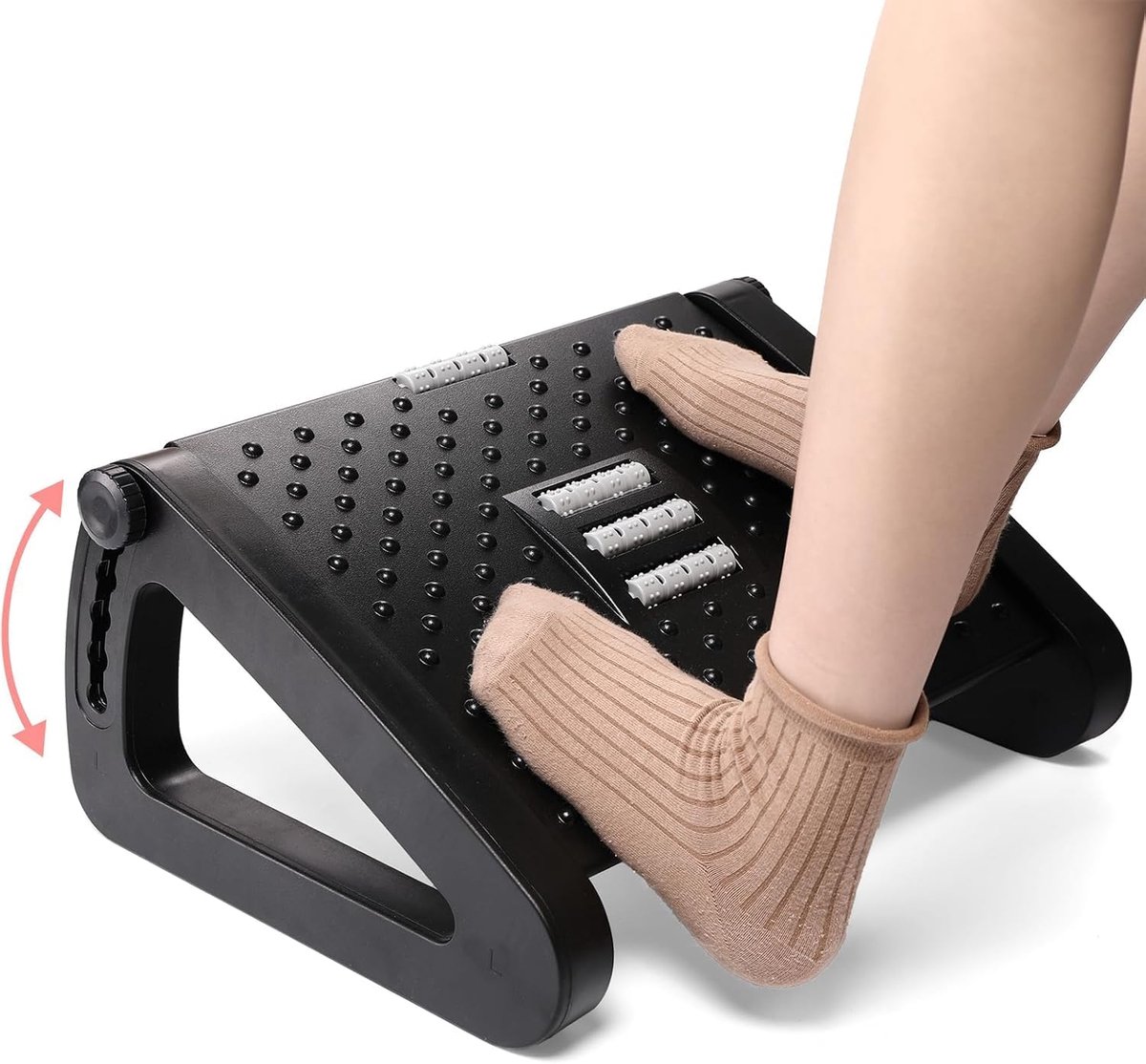SnelShoppen - Ergonomische Onder Desk Voetsteun - 6 Hoogte Verstelbaar - Handmatige Massage Rollen - Premium Vinyl - Stevige Kunststof Frame voor Thui