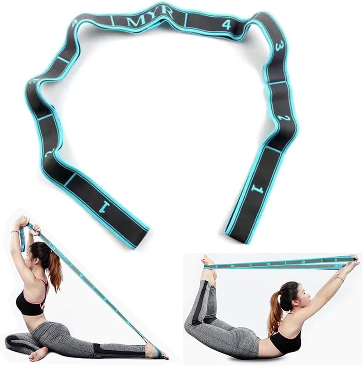 SnelShoppen - Yoga Band met 9 Lussen, Stretch Band voor Yoga, Pilates, Training, Elastische Fitness Bands voor Verbetering van Flexibiliteit en Stabil