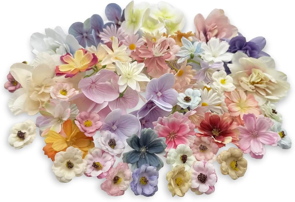 SnelShoppen - 50 Stuks Kleurrijke Zijde Kunstbloemen Hoofden - Nep Bloemen voor Taartdecoratie, DIY Scrapbooking, Bruiloft en Feest Versiering