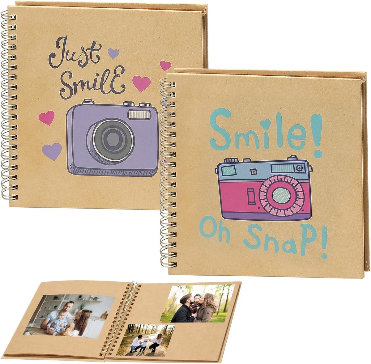 SnelShoppen - Plakboek 2 Stuks Klein 16,5 x 16,5 cm/6,5 x 6,5 inch Geheugenboek met 20 Vellen Zuurvrij Kraftpapier - Perfect voor Familie, Vakantie, B