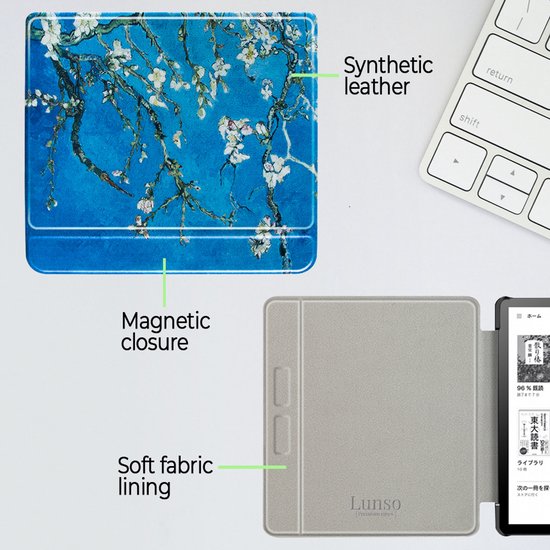 Lunso Geschikt voor Kobo Libra H20 hoes (7 inch) - sleepcover - Van Gogh Amandelbloesem — afbeelding 5
