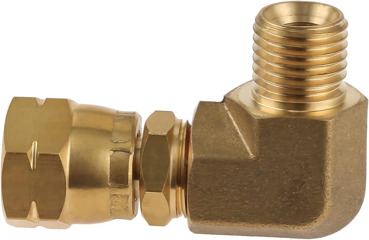 SnelShoppen - Gashoek 90 graden 1/4 inch links buitendraad messing aansluiting voor gasaansluiting, gasfornuis, grill, camping, gasfles adapter