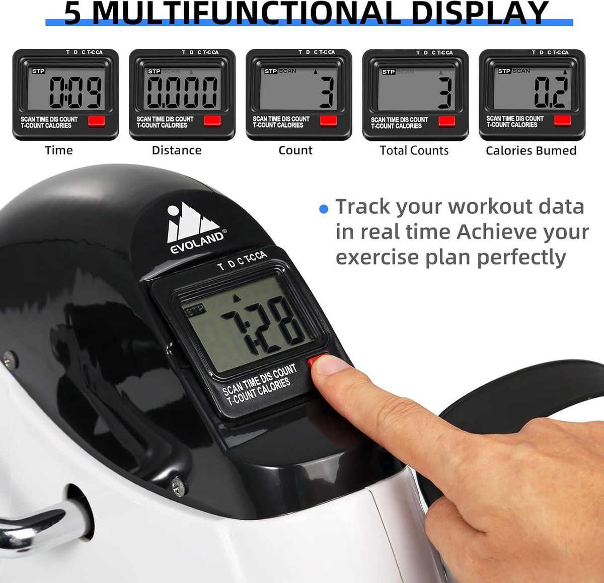 SnelShoppen - Mini Hometrainer - Fitnessfiets voor Thuis en Kantoor - Pedaaltrainer voor Arm en Been - LCD-Display - Verstelbare Weerstand - Max. 110