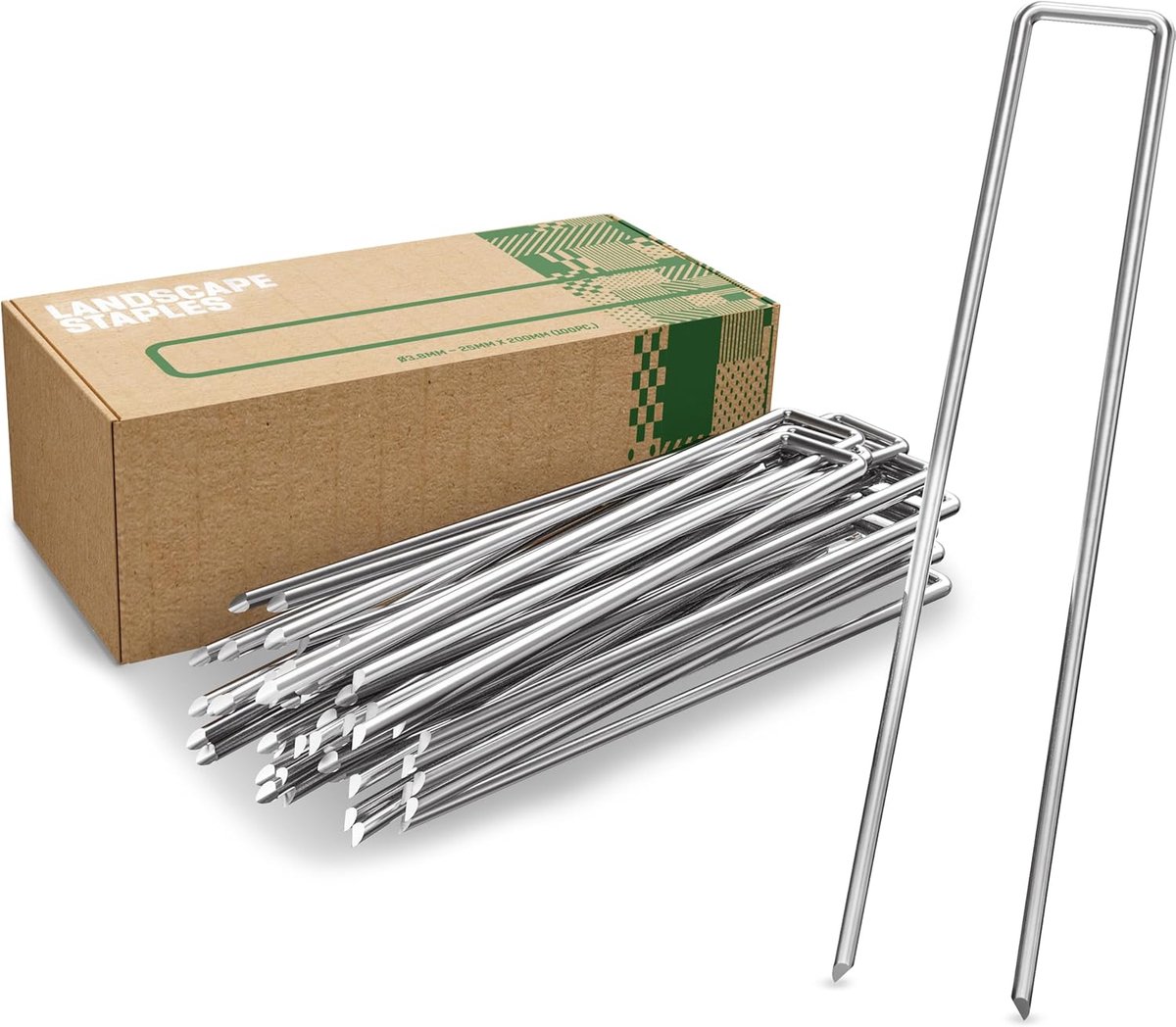 SnelShoppen - Gardengloss Anti-Roest Stalen Grondankers voor Extreem Harde Bodem (100 Stuks) - 200mm Lang, 25mm Breed, Ø 3.8mm - Perfect voor Tuin, Ca