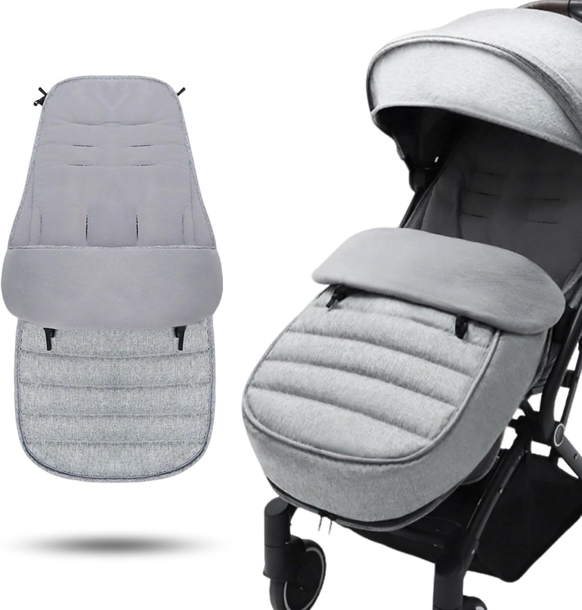 SnelShoppen - Universele Kinderwagen Voetenzak - Thermo Voetenzak met Fleece Voering - Dubbele Rits - Grijs - Ideaal voor Koud Weer