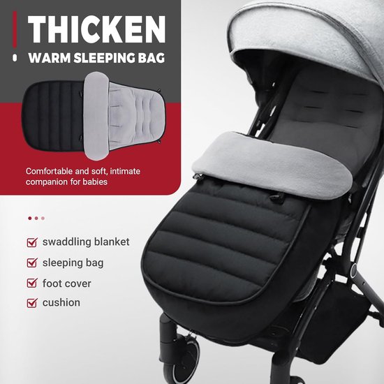 SnelShoppen - Universele Kinderwagen Voetenzak - Thermo Voetenzak met Fleece Voering - Dubbele Rits - Grijs - Ideaal voor Koud Weer van Snelshoppen — afbeelding 2
