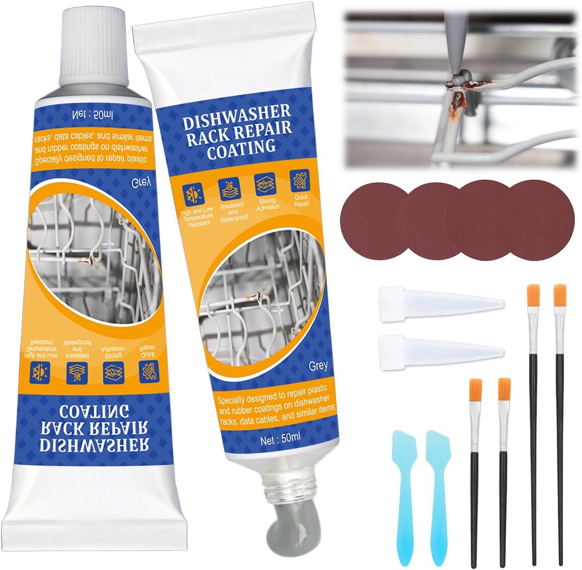 SnelShoppen - 2 X 50ml Vaatwasser Mand Roest Reparatie Grijs Warmtebestendig | Rubber Coating Voor Vaatwassers Beschermt Tegen Roest