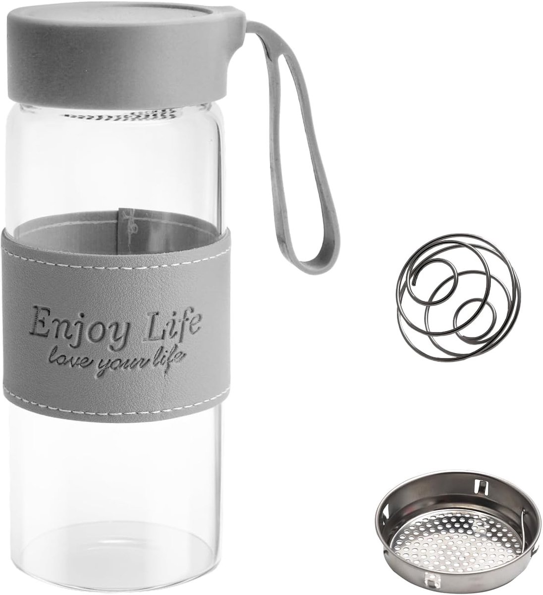 SnelShoppen - Protein Shaker Glas 480 ml - Shaker met Zeef en RVS Bal - Fitness Drinkfles voor Eiwitshakes - Duurzaam Borosilicaatglas - Magnetron, Ko