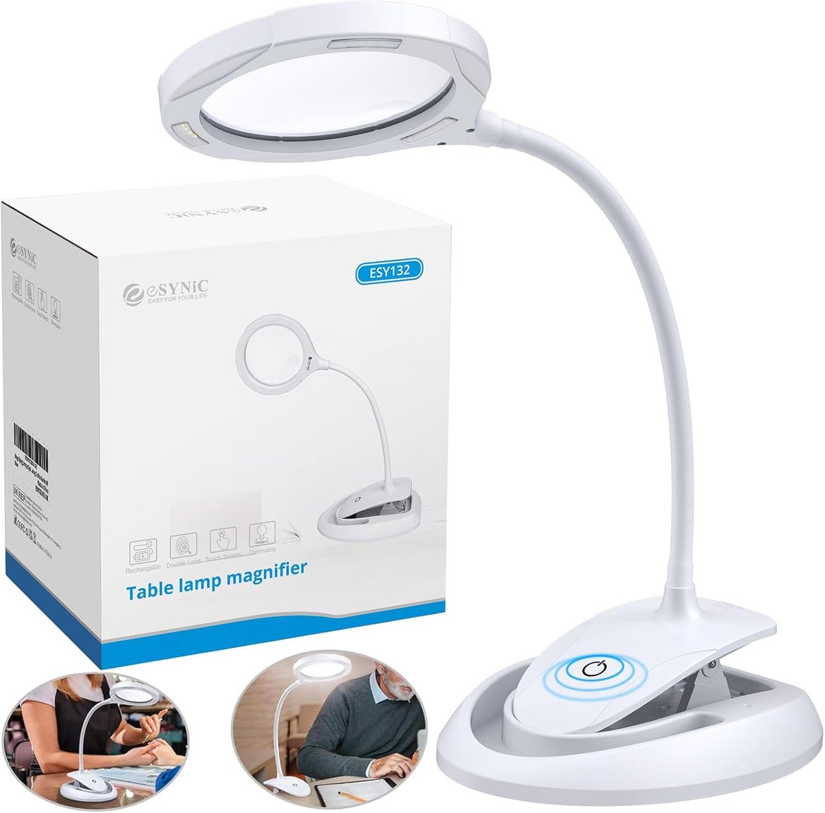 SnelShoppen - 2 in 1 Vergrootglas 5X 10X met Oplaadbare LED Lamp en Tafelklem - 15 LED Lichten - 3 Instelbare Helderheid - Flexibele Nekklem voor Werk