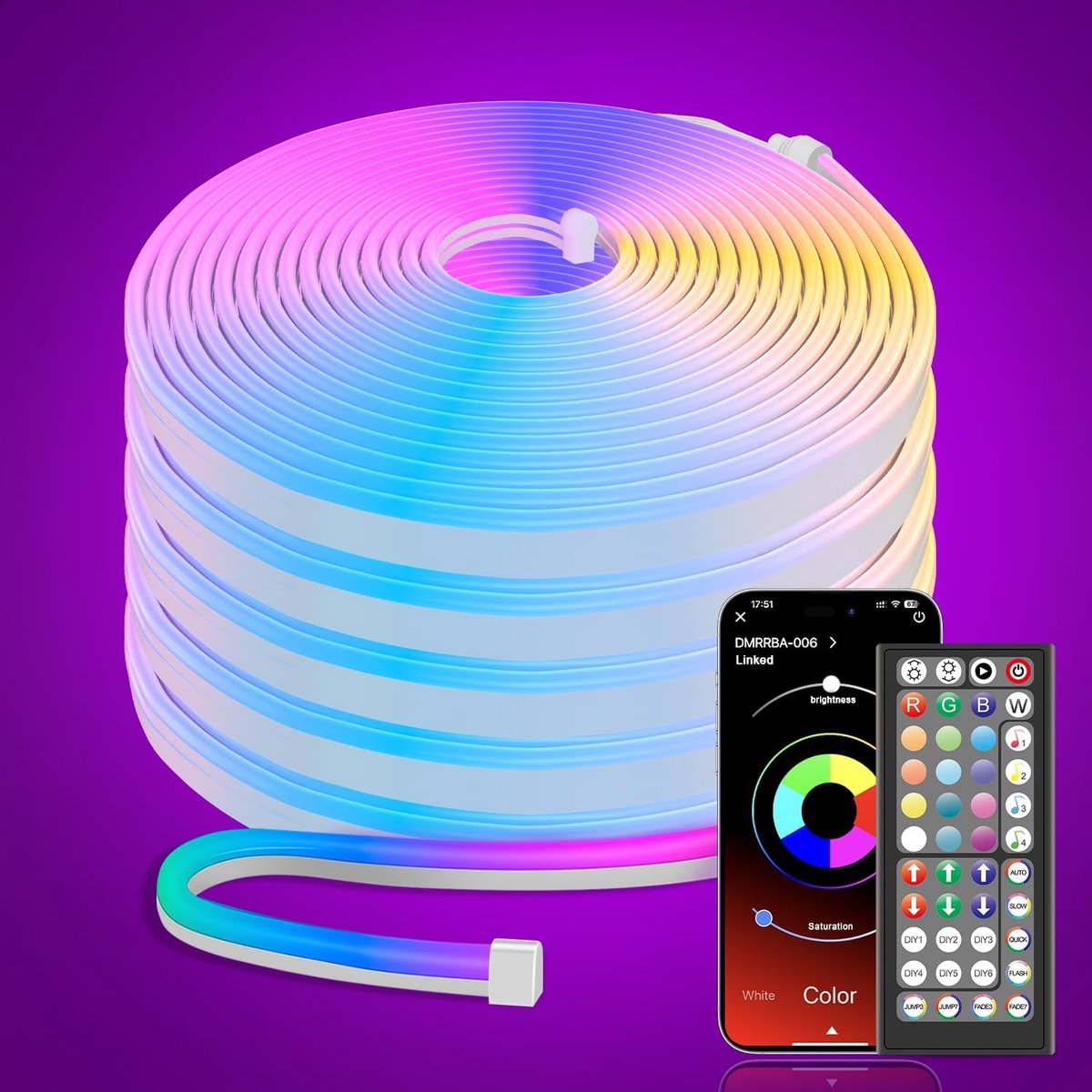 SnelShoppen - 10m LED Strip Ruban LED Néon, DIY Bande LED met APP/Télécommande, Synchronisatie met Muziek, Waterdicht voor Binnen en Buiten, Decoratie