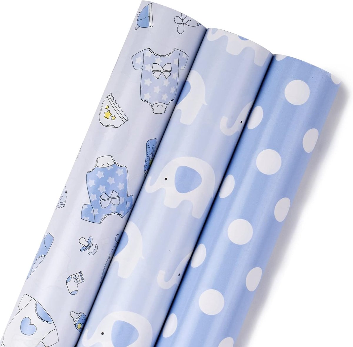 SnelShoppen - Inpakpapierset voor Baby Jongens - Mini-Rol 43,2 cm x 3,05 m - 3,95 m² Geschenkpapierset voor Feestjes, Babyshowers en Verjaardagen
