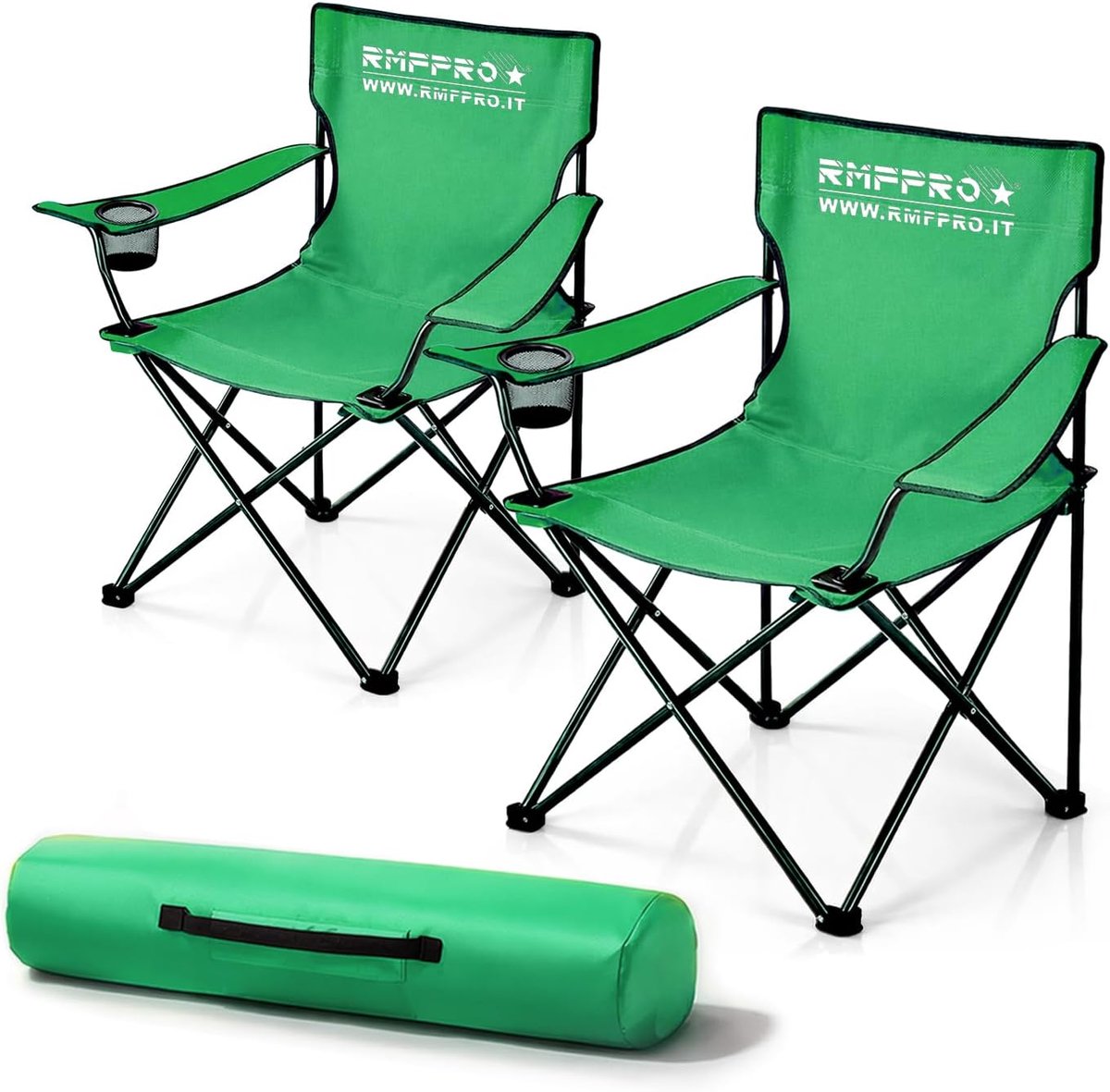 SnelShoppen - Set van 2 Opvouwbare Kampeerstoelen - Comfortabele Strand- en Tuinstoel met Bekerhouder - Lichtgewicht en Draagbare Outdoor Stoel Groen