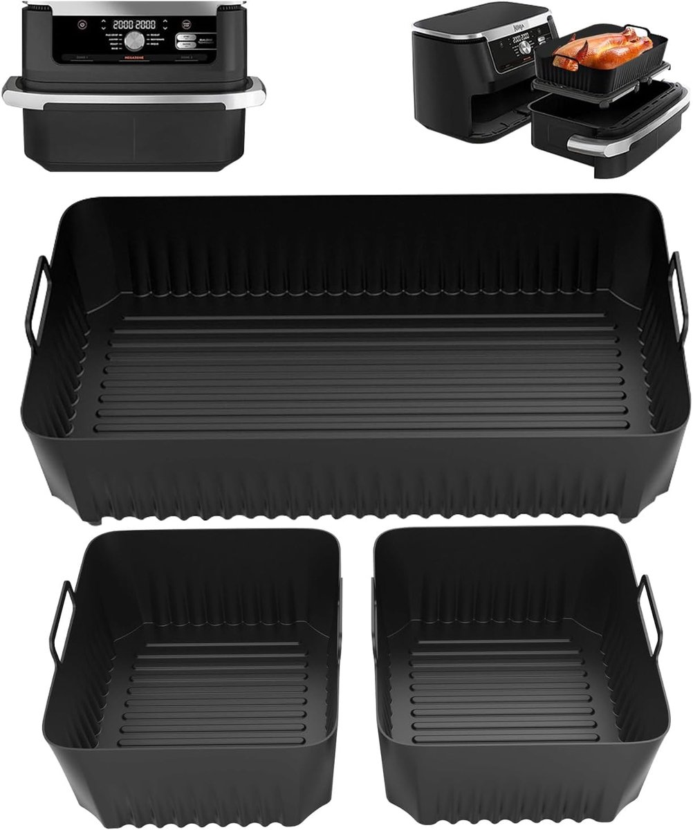 SnelShoppen Air Fryer Accessoires voor 10.4L & 5.2L Air Fryer Herbruikbaar Silicone Bakgerei Zwart Ideaal voor Dual Zone Air Fryer Keuken Bakke