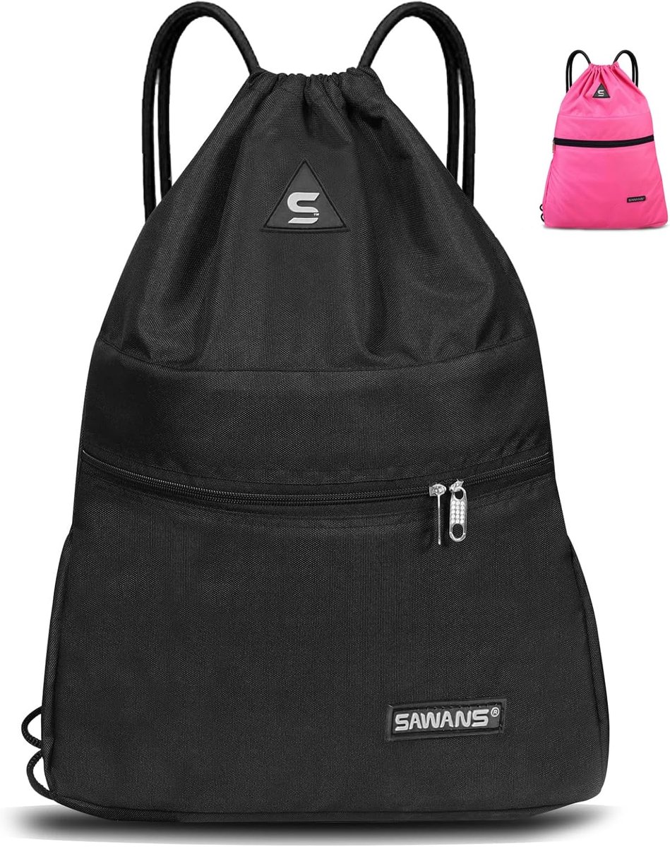 SnelShoppen - Trekkoord Gym Sporttas String Waterdichte Rits Rugzak voor Mannen en Vrouwen - Ideaal voor School, Sport, Strand en Reis - Duurzaam en R