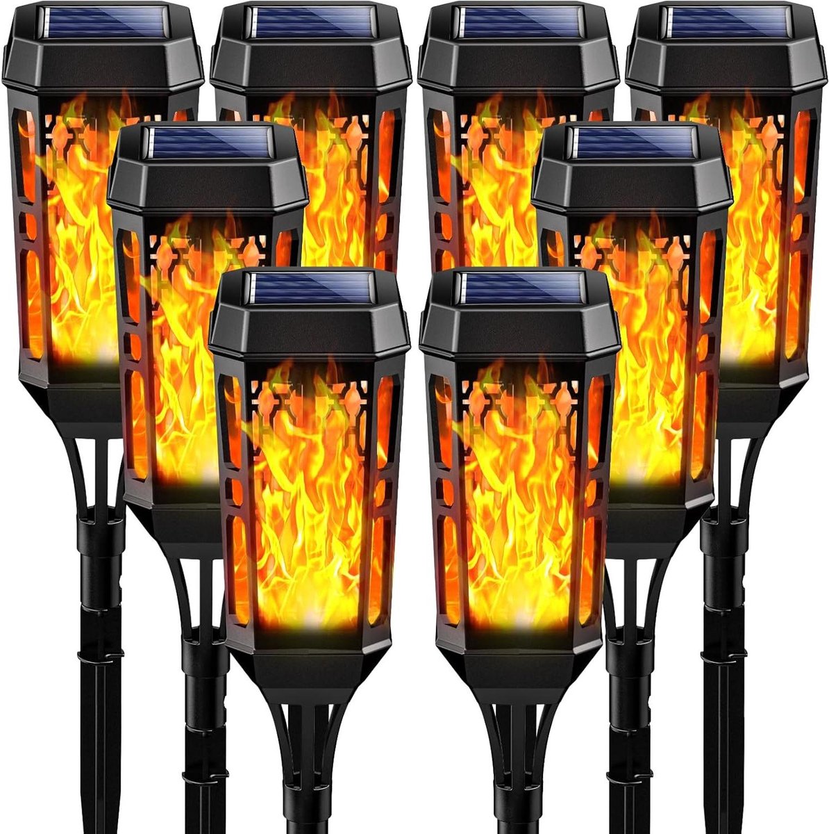 Zonne Fakkel - Tuinlamp Vlam - Buiten Decoratie - Realistisch Vlam Effect - 8 Stuks - Zwart