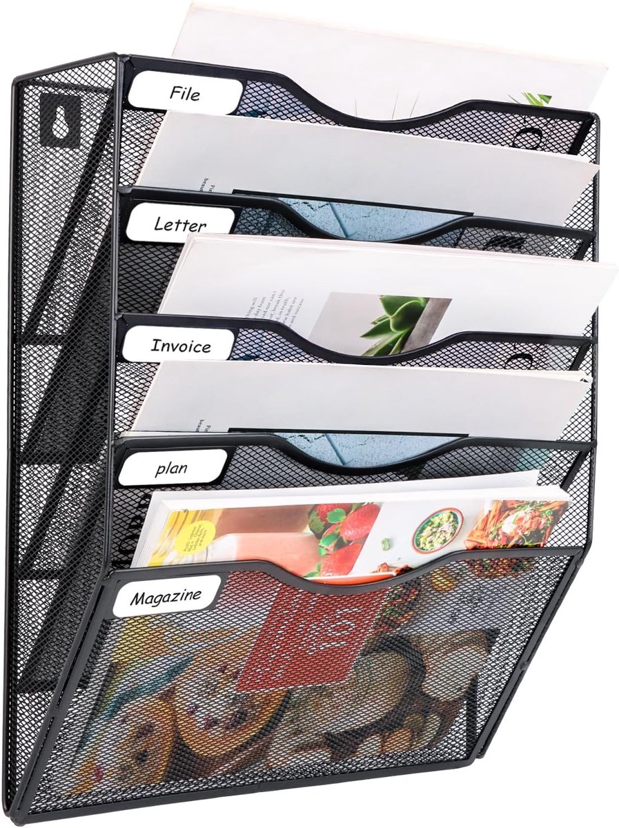 SnelShoppen - Wandorganizer 5 Vakken - Metaal A4 Tijdschriftenhouder - Documenthouder - Hangend Kantoor Organizer - Wandopbergvakken - Folderhouder me