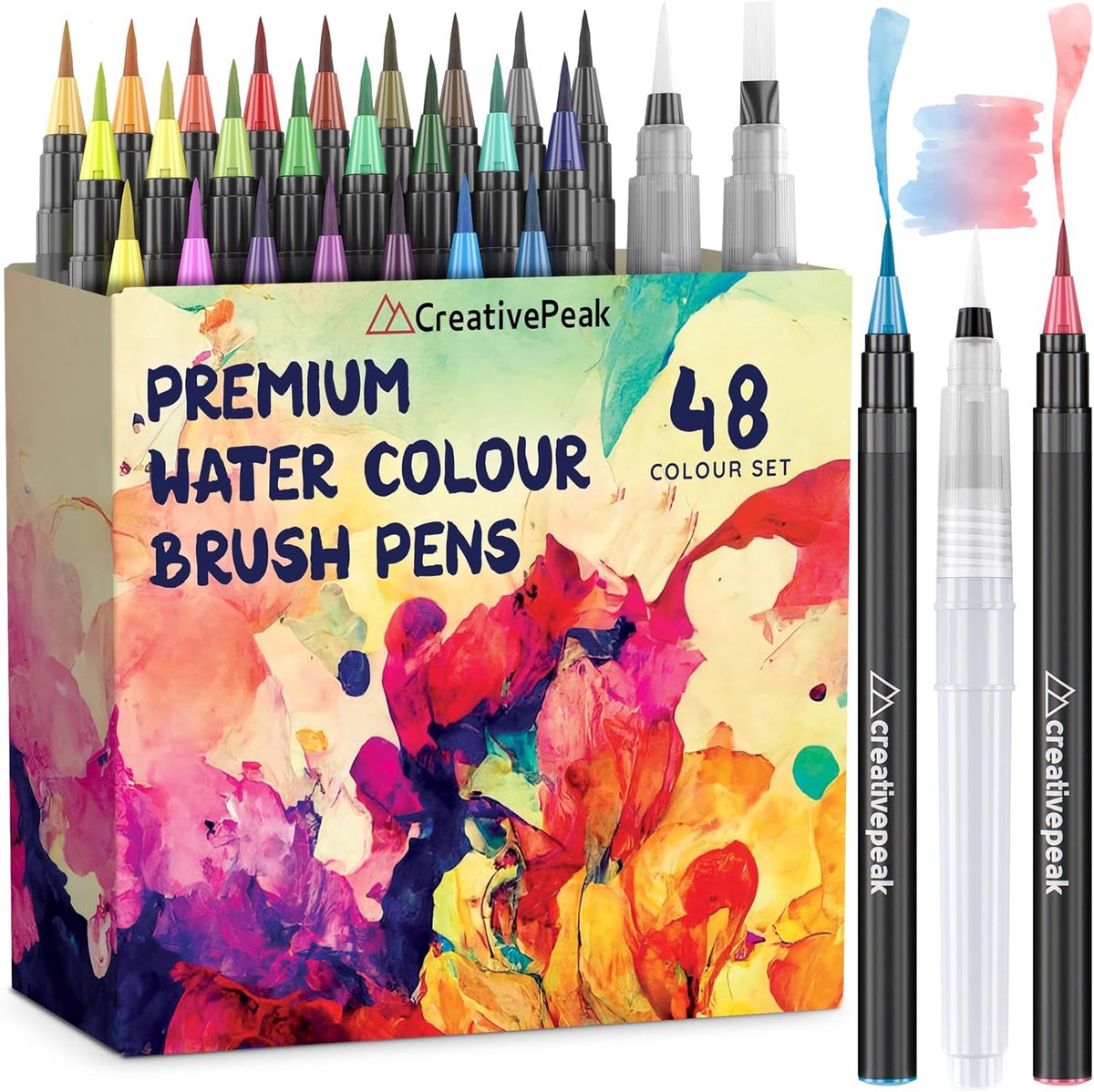 SnelShoppen - Aquarelpenseelpennen, 48 Kleurrijke Kleurstiften met Zachte Punt en 2 Mengborstels voor Kalligrafie, Creatieve Projecten, Schilderen en
