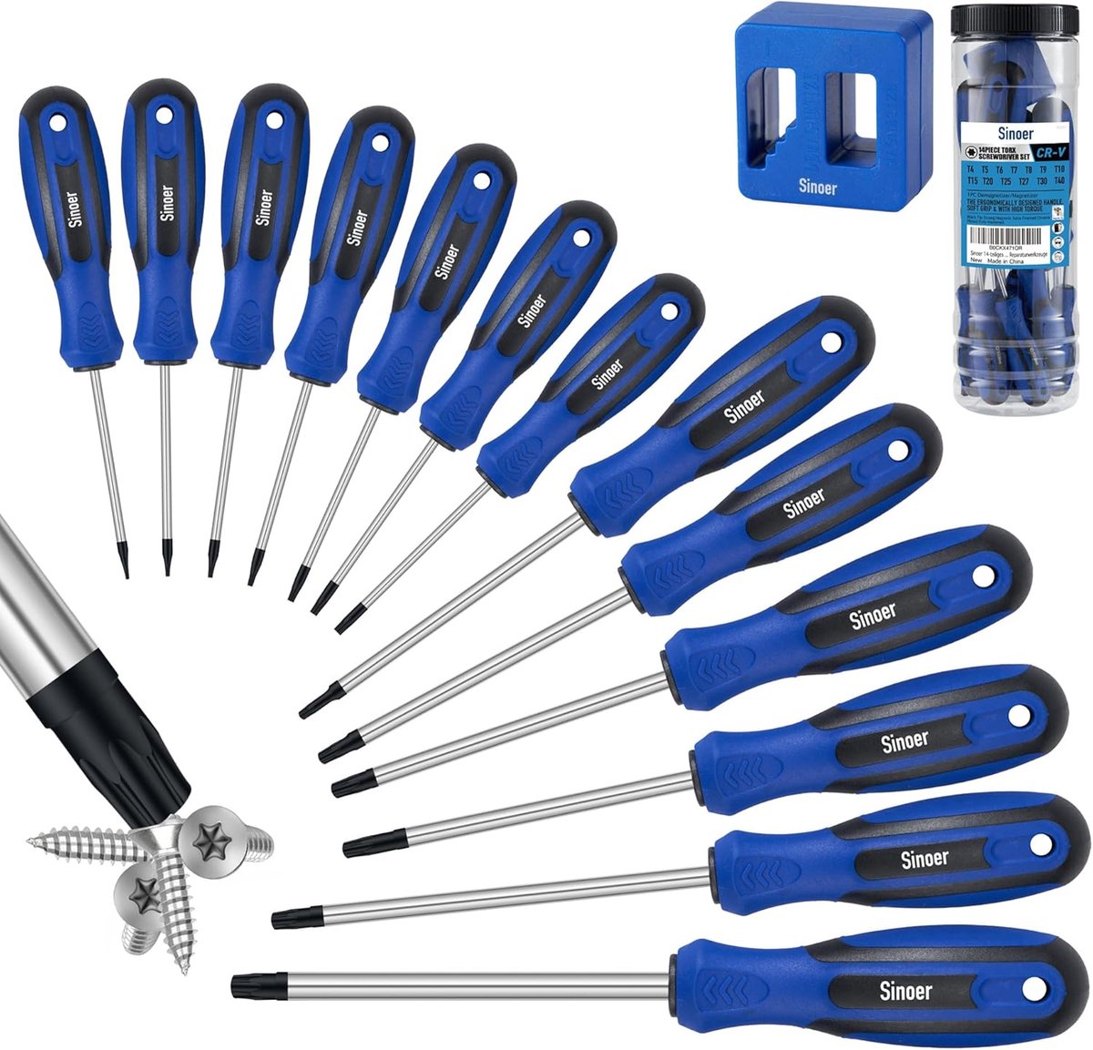 SnelShoppen - 14-delige Magnetische Torx Schroevendraaierset T4 - T40 | Chroom-Vanadium Staal | Professioneel Gereedschap voor Elektronica, Laptop, Te