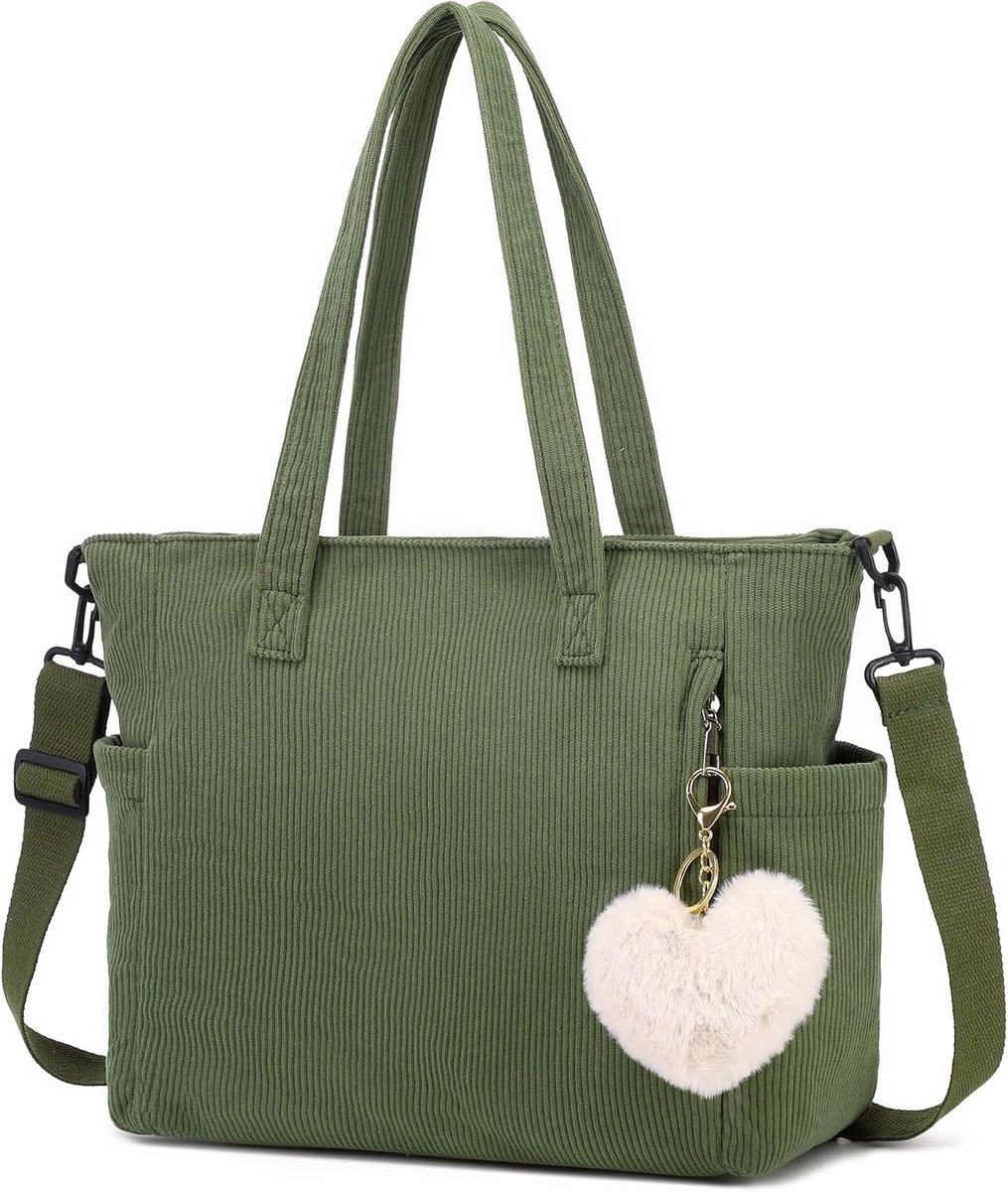 SnelShoppen - Grote Cord Tote Bag Dames Schoudertas - Handtas Shopper voor Werk, Kantoor, Reizen, Winkelen, School - Duurzaam en Stijlvol
