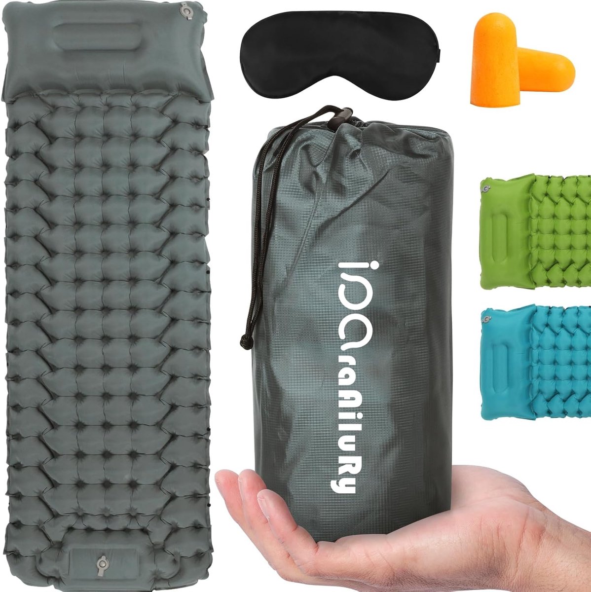 SnelShoppen - Camping Matras Ultralight Eenpersoons Luchtbed met Voetpomp en Kussen - Draagbare Luchtmatras voor Wandelen, Strand, Reizen, Lichtgewich