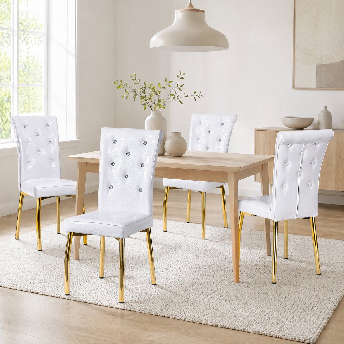 COVREO Eetkamerstoel set van 2 101 x 42 cm - wit kunstleer, gouden metalen poten