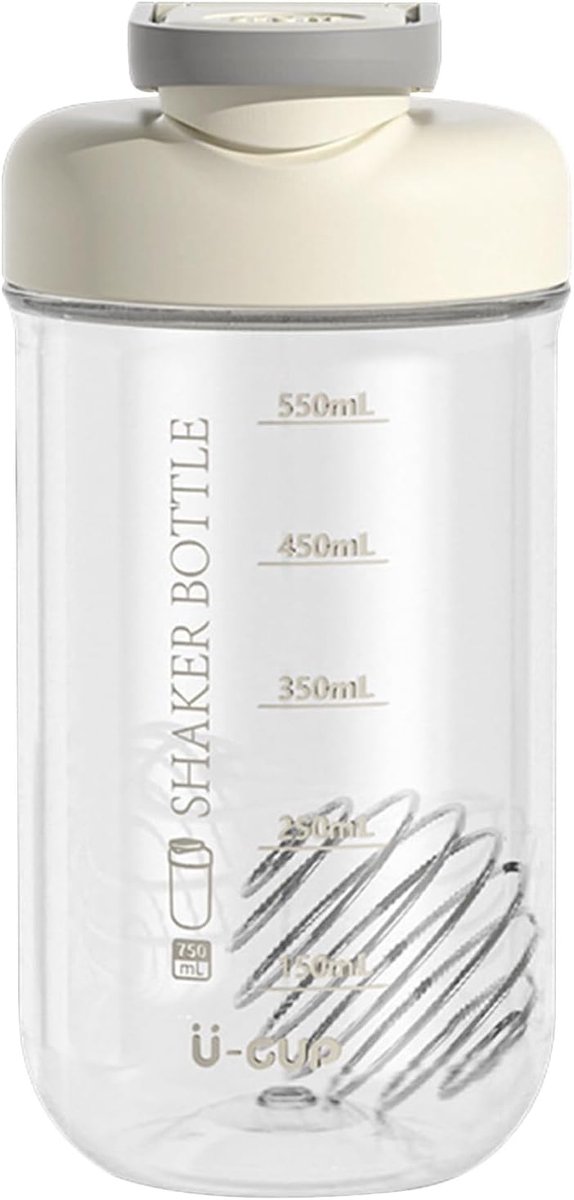 SnelShoppen - Shaker Proteïneshake 750ml - BPA-vrij Eiwitshaker, Waterfles, Ergonomische Drinkopening, Medisch Roestvrij Staal, Gebroken Wit, Ideaal v