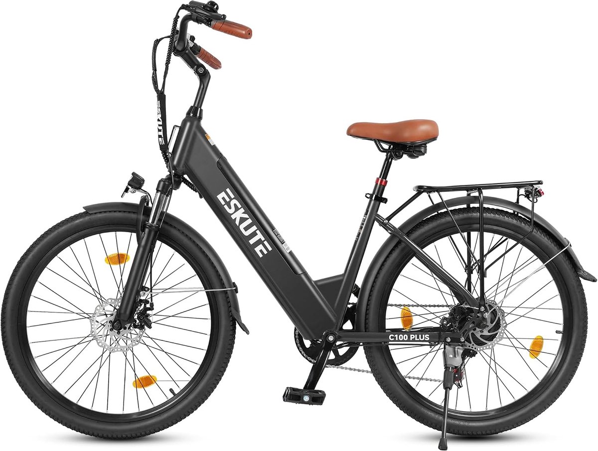 E-bike - 26 inch elektrische fiets - E-stadsfiets 250W achtermotor - 36V 13Ah verwisselbare accu - tot 100km - LCD-display - lage instap E-stadsfiets - voor dames en heren volwassenen - Zwart