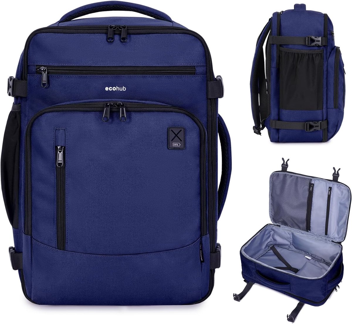 SnelShoppen - Handbagage Ryanair 40x20x25cm Goedgekeurd Reisrugzak Weekendtas Multifunctionele Tas Onder Stoel Blauw - Handbagage Rugzak voor Vliegvel