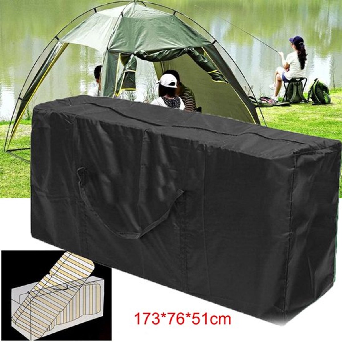 Opbergtas - Opbergtas voor kussens - Beschermhoes Tuinkussens - Tuinkussen Opbergtas - Tuinkussens opbergtas/hoes met rits - Opbergzak Organizer - Zwart - Beschermhoes voor tuinkussens -210D Oxford - 173*76*51cm