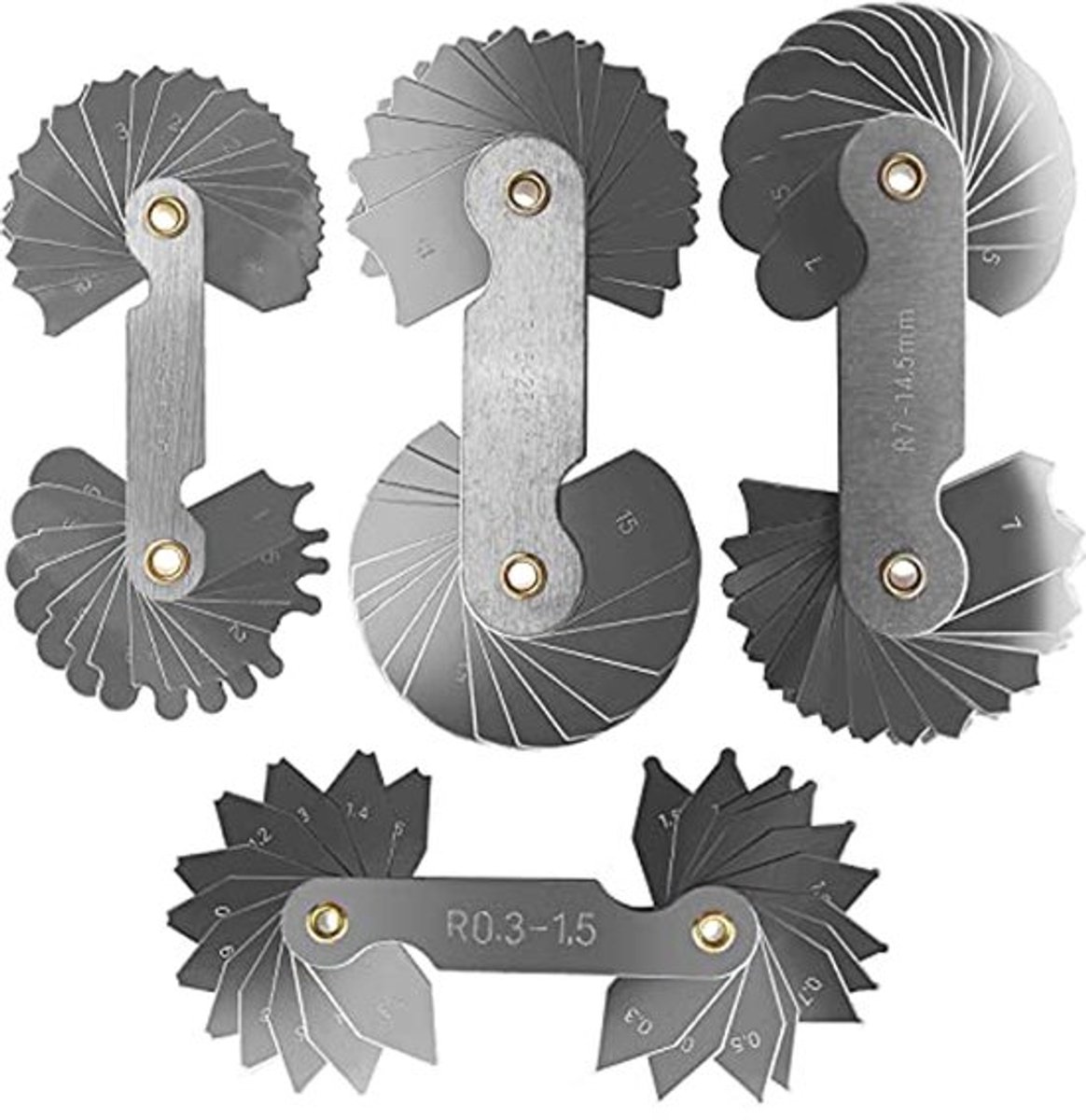 4-pack roestvrij staal R0.3-1.5/R1-6.5/R7-14.5/R15-25 radius filletmeter voor gereedschap- en matrijzenmakers