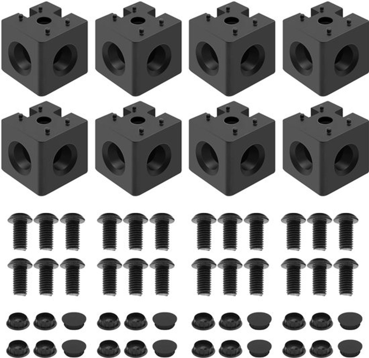 8 stuks 4040 3 Weg Hoekkubus 4040 Extrusie Hardware T Slot V Slot Accessoires met Schroeven en Moeren voor 40x40 Aluminium Extrusie Connector 3D Printer Accessoires Zwart