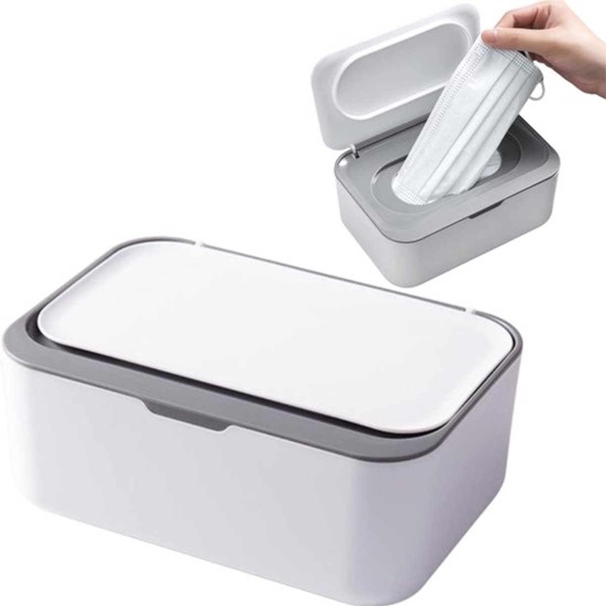 Opbergdoos voor vochtige doekjes/tissues - luchtdicht, antislip, waterdicht en vershoudend - opbergdoos voor babydoekjes - organizer voor vochtige doekjes in de keuken - 21,7*13,7*10,1 cm - voor moeders, baby's, thuis en in de keuken - grijs