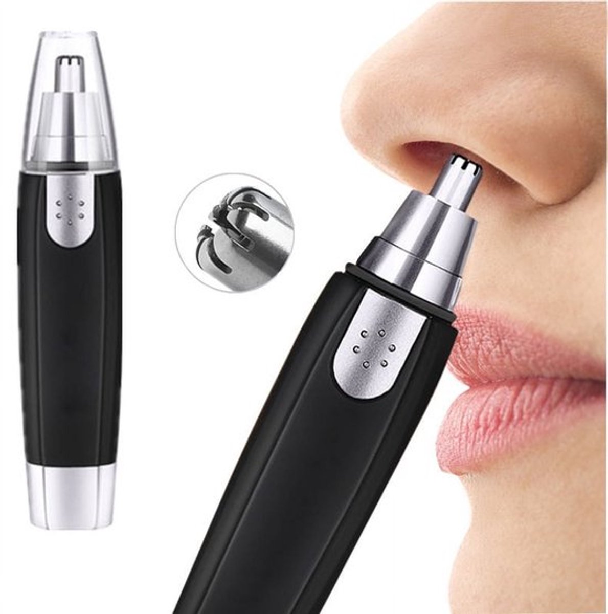 Dubbelzijdig, waterdicht scheermes, ergonomische trimmer voor neus- en oorhaar, met een afwasbaar mesje.