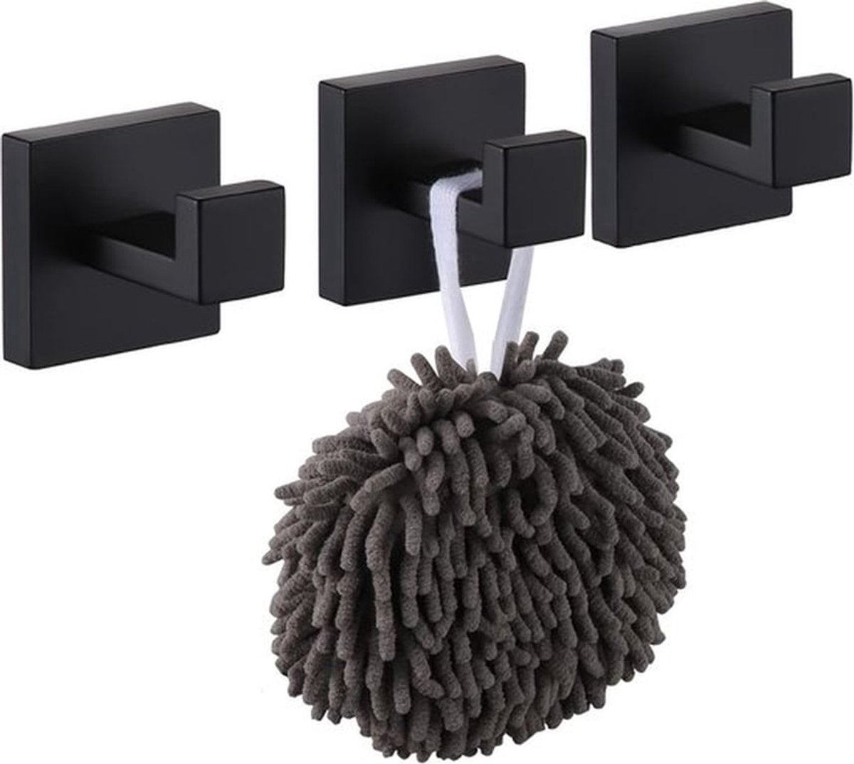 Handdoekhaakjes Zelfklevend - 3Handdoek Haakjes - Schroefbevestiging - RVS - Voor Muur en Deur - Kapstok haken