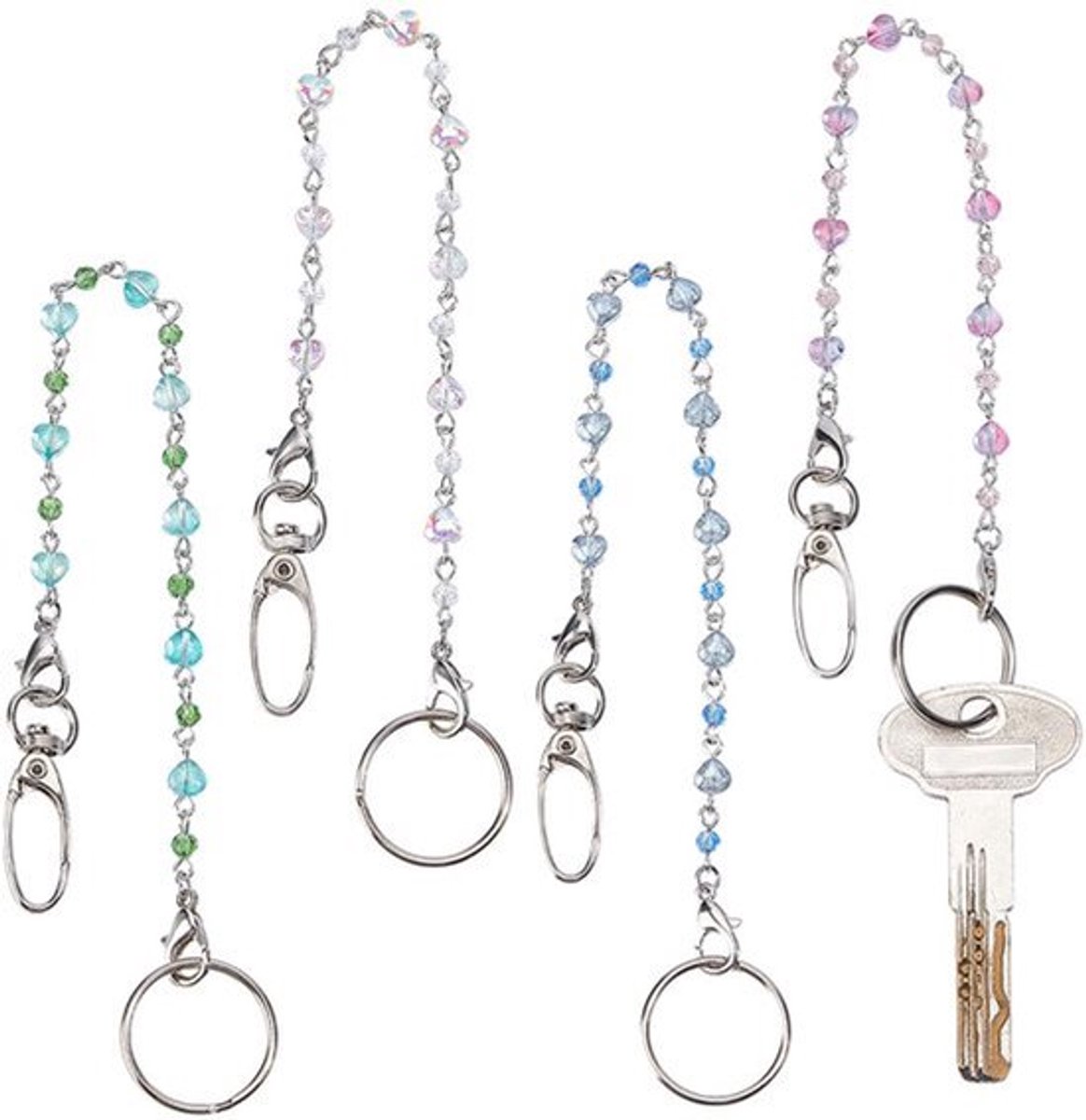4 Stuks Sleutelhanger - 27cm Lange Multi Gekleurde Glazen Kralen Sleutelorganizer met Draaihaken